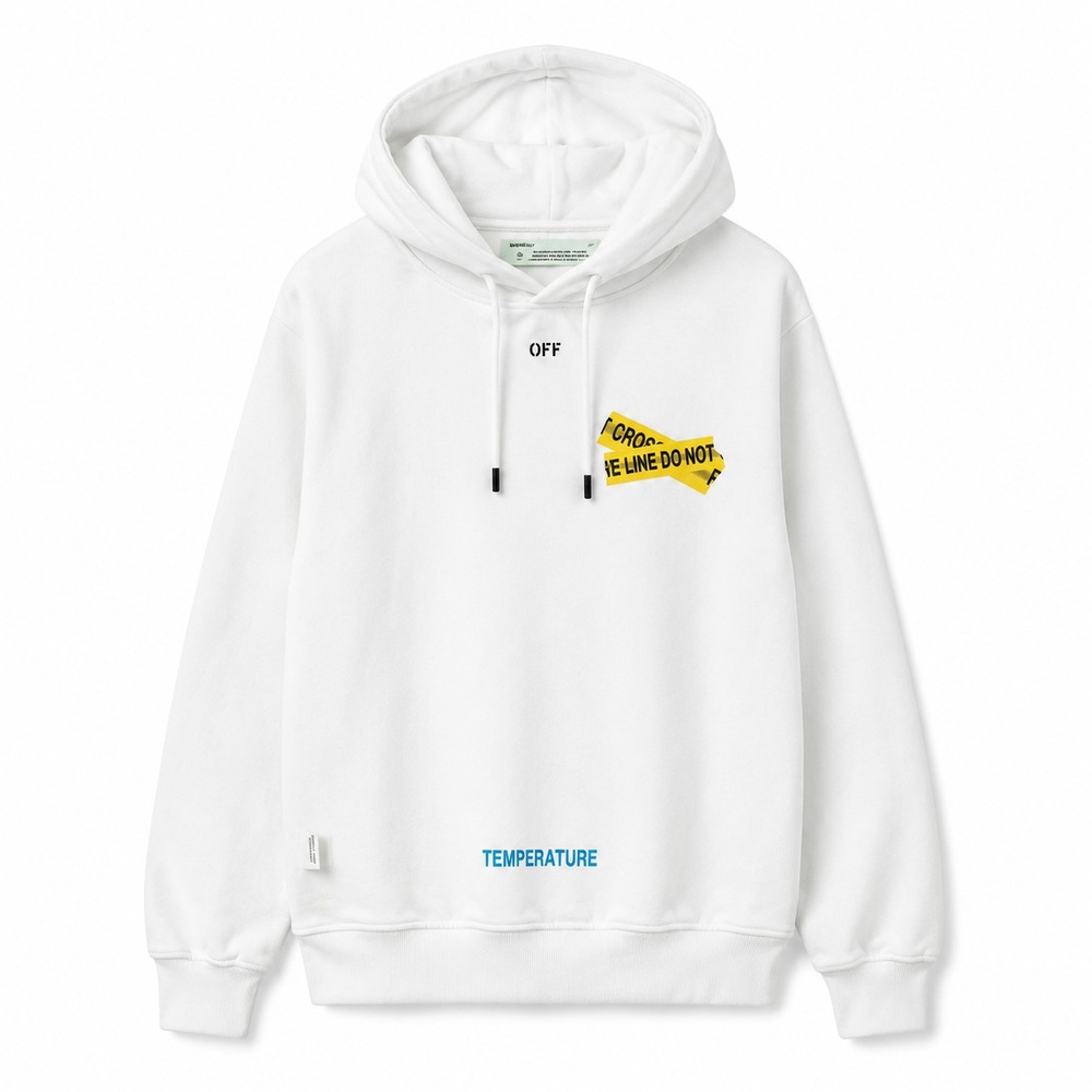 Off-White Virgil Abloh Fire Line Do Not Cross Temperature Hoodie White M